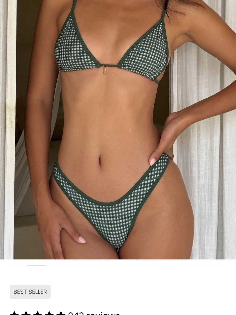 Green Gingham Triangle Bikini Set - Women's Swim